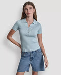 DKNY Jeans Women's Short-Sleeve Rib Collared Polo Top