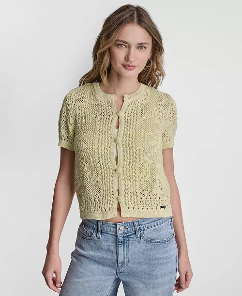Dkny Petite Short-Sleeve Crew Neck Cardigan Sweater