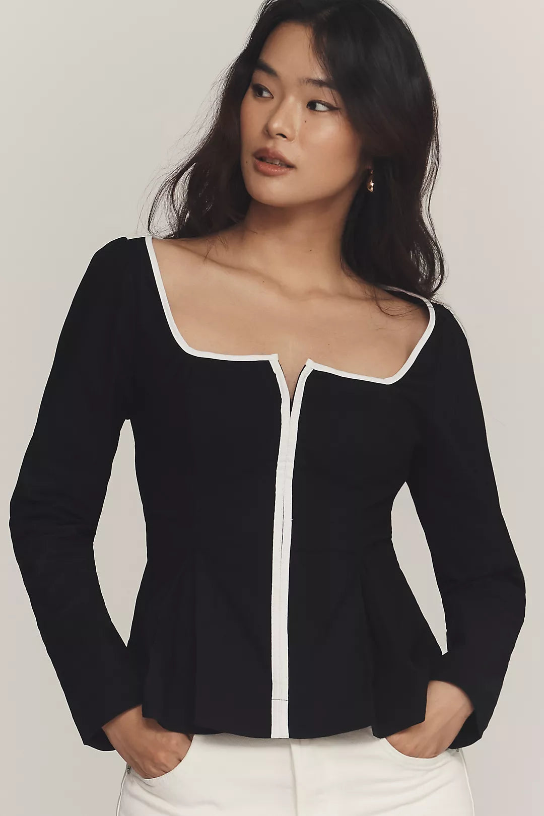 Maeve Zip-Front Square-Neck Blouse