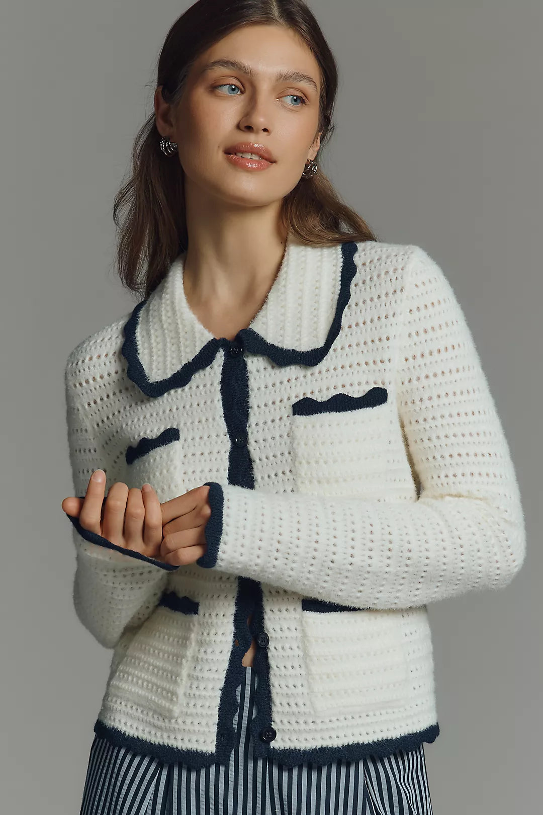 Crochet Knit Collared Jacket