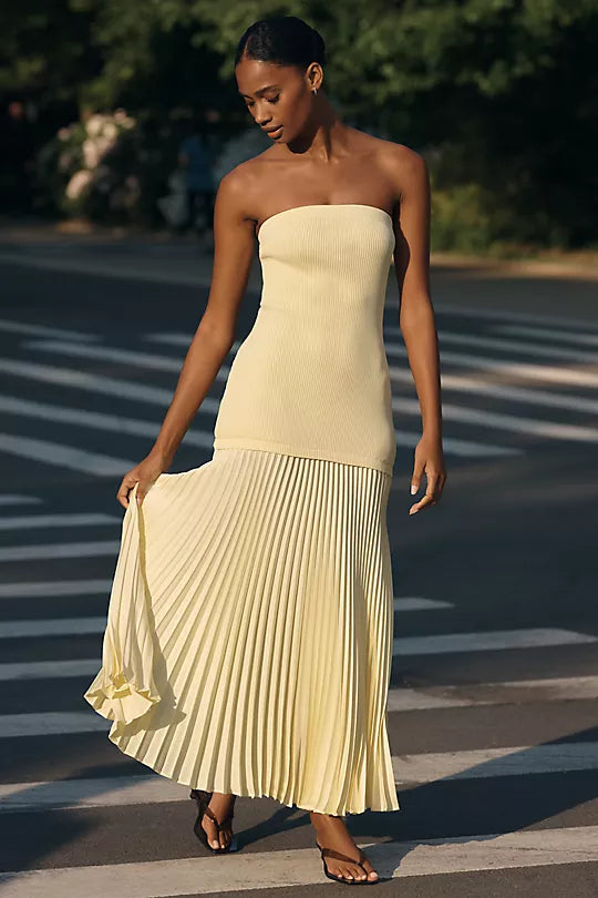 Mixed Media Strapless Maxi Dress