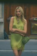 Vestido Swing Sin Mangas con Bolsillos y Orilla de Encaje
