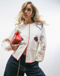 Cream Knitted Embroidered Heart Cardigan