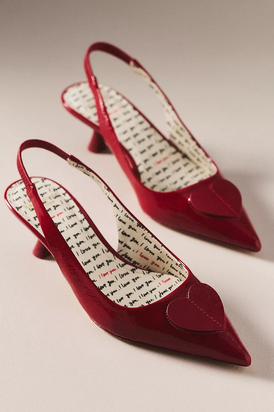 Heart Appliqué Kitten Heel Slingback