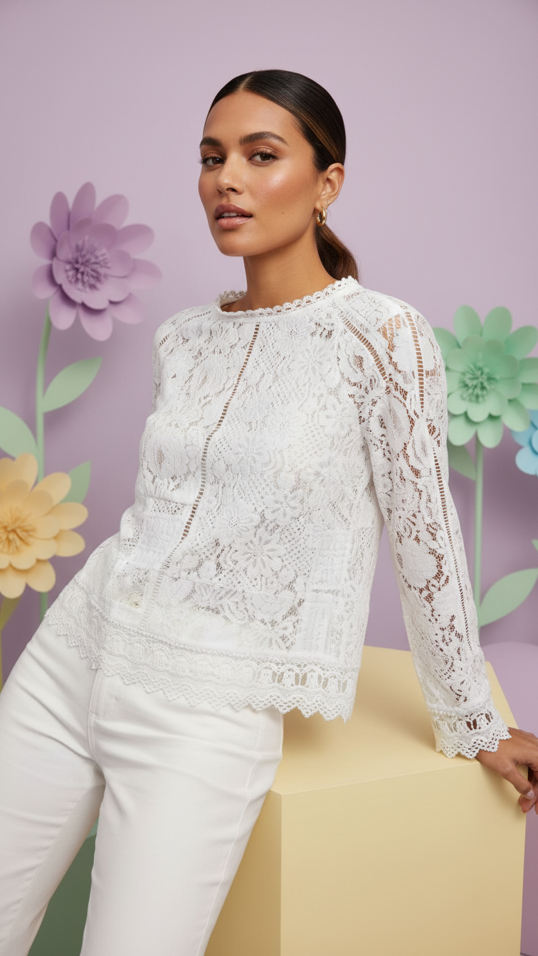 Blusa de encaje manga larga