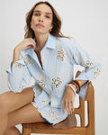 Blue Embroidered Crochet Shirt