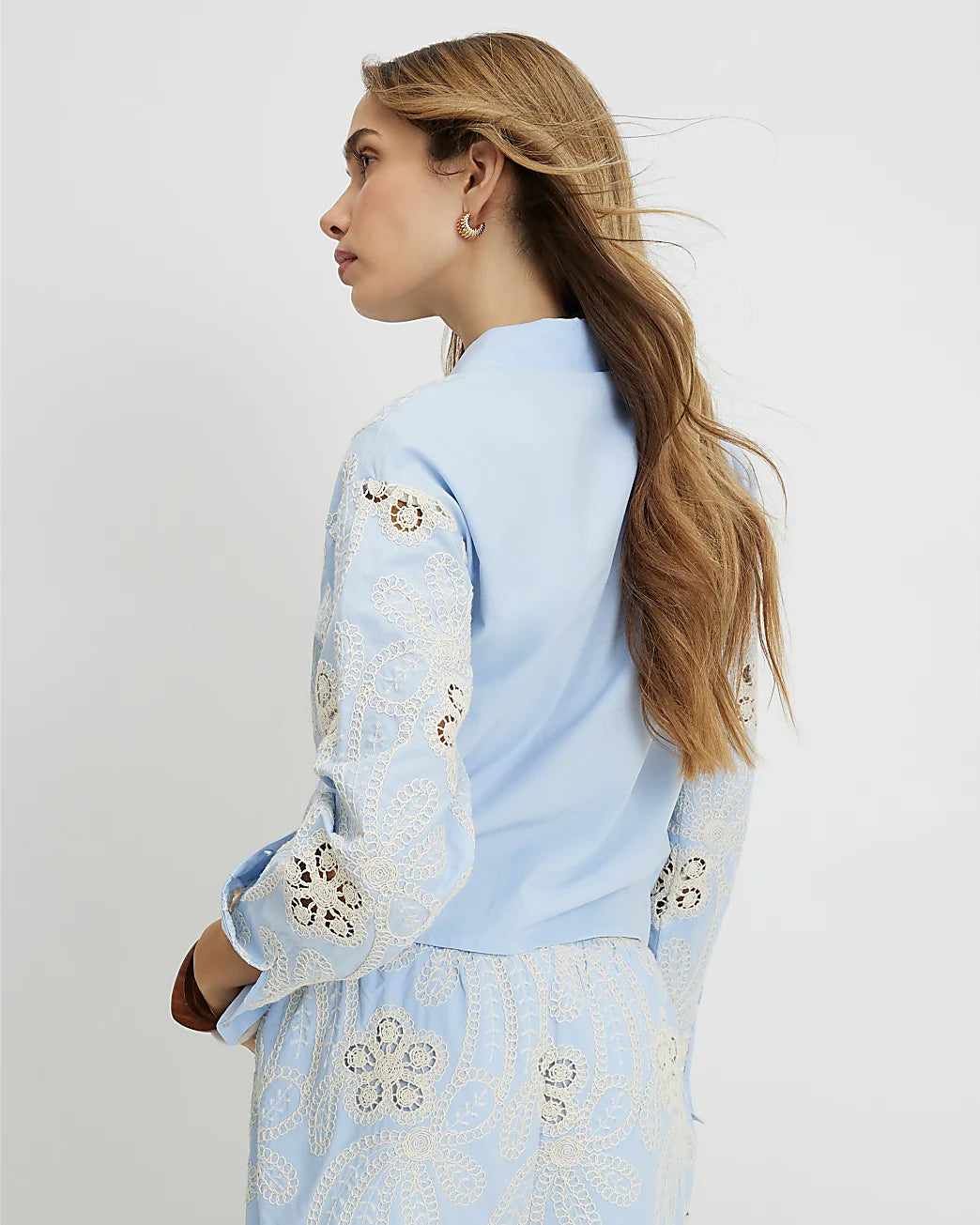 Blue Embroidered Crochet Shirt